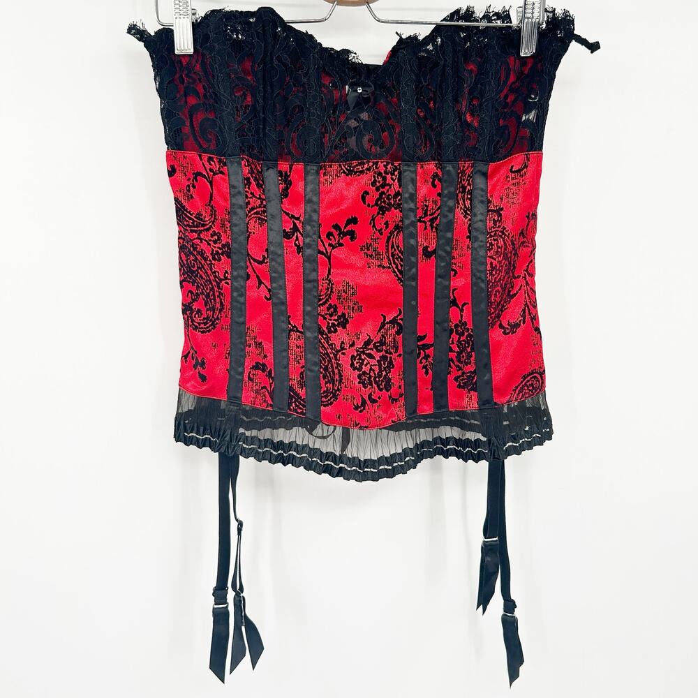 Shirley of Hollywood VTG Y2K Whimsigoth Velvet Floral Lace Up Corset Top Size 36
